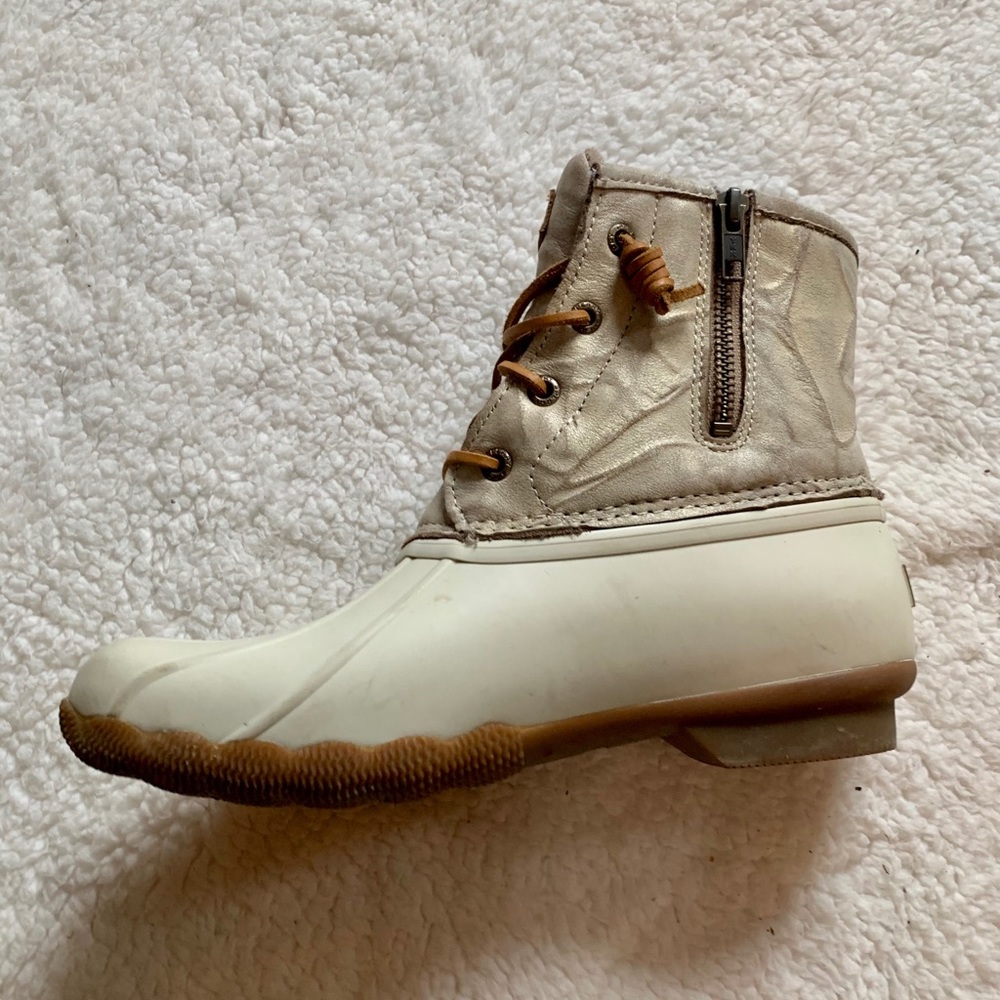 White Sperry Duck Boots Size 8